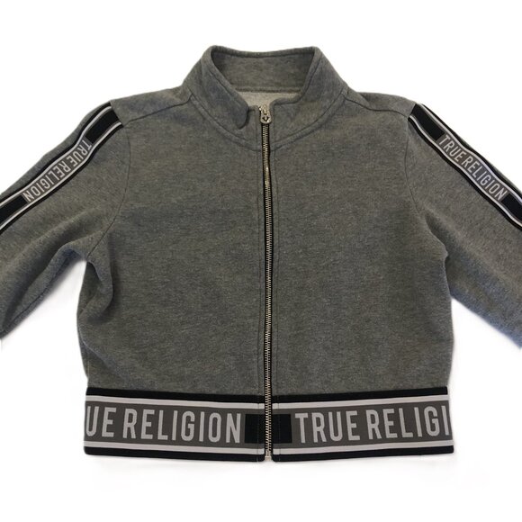 True Religion Cropped Track Jacket Full Zip Fleece Sweatshirt - Picture 2 of 12